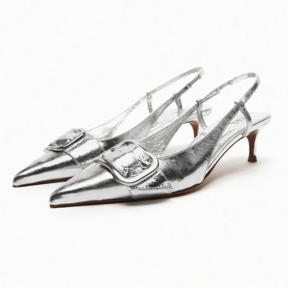 その他 SARA Slingback Strappy Leather Kitten Hills from Zara | Depop